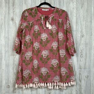 Roller Rabbit Parma Serafina Pink White Green Floral Tassel Tunic Top XS